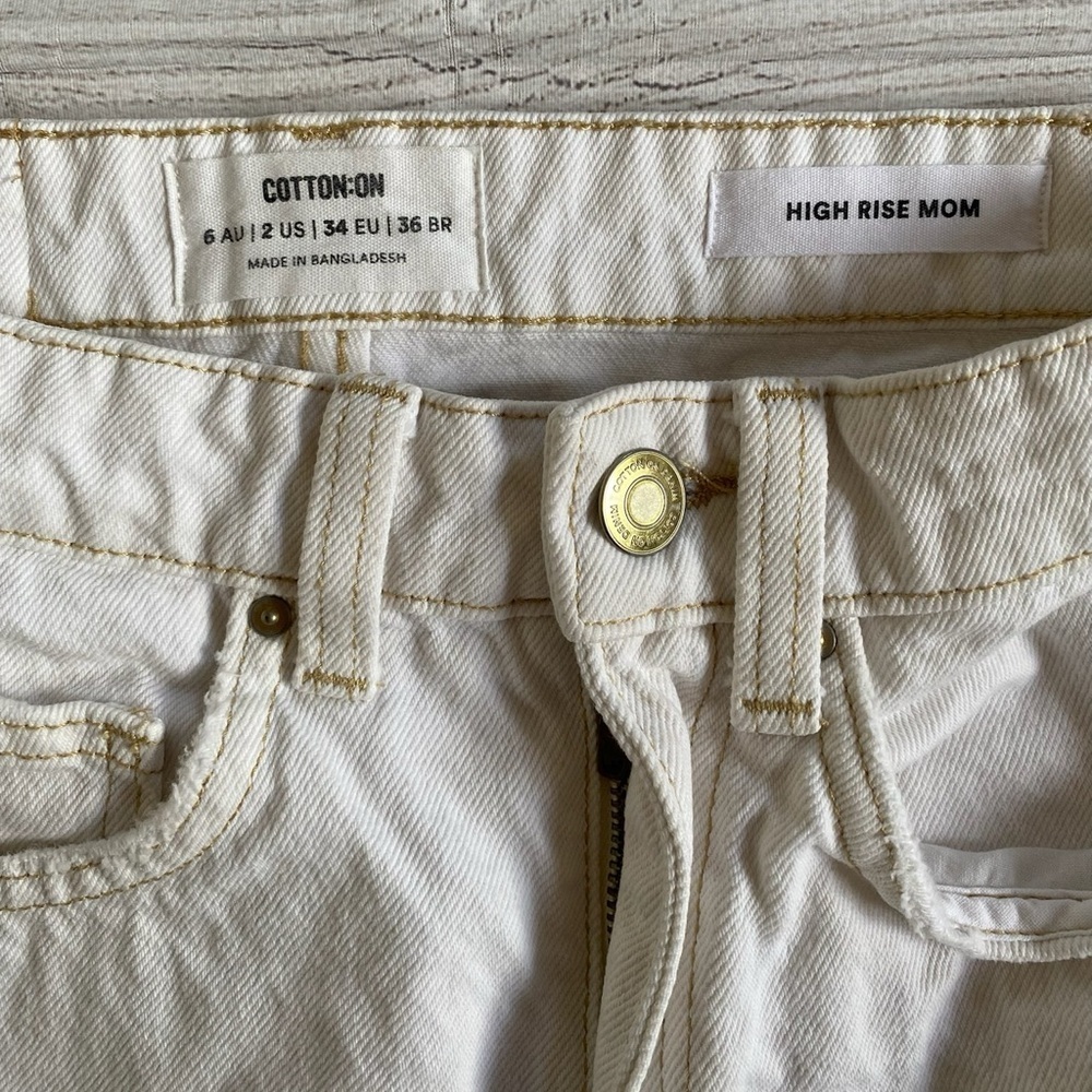 Cotton On White Jean High Rise Shorts Distressed Frayed Hem - Picture 2 of 3